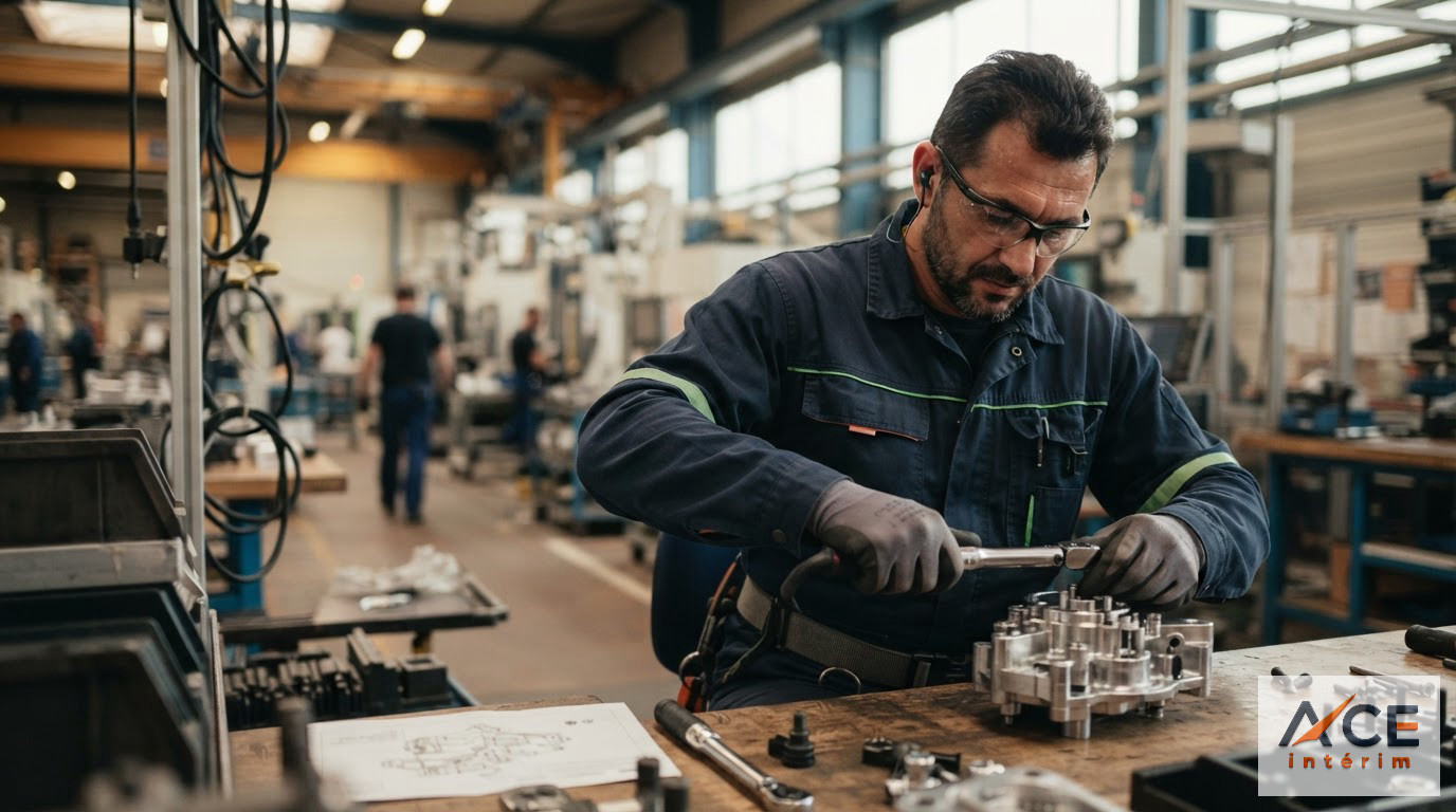 Un ouvrier qualifié réalisant des travaux de précision dans une usine européenne.