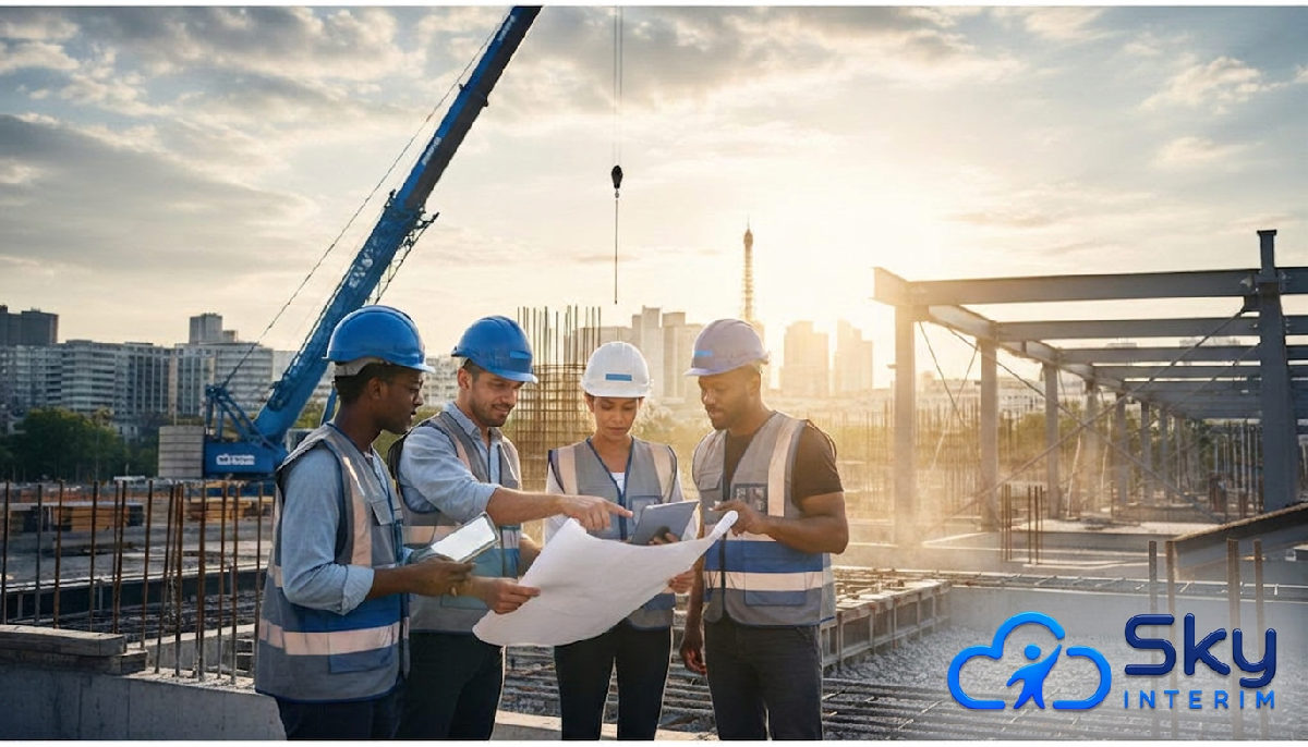 Bâtisseurs qualifiés en France œuvrant sur un chantier diverse.