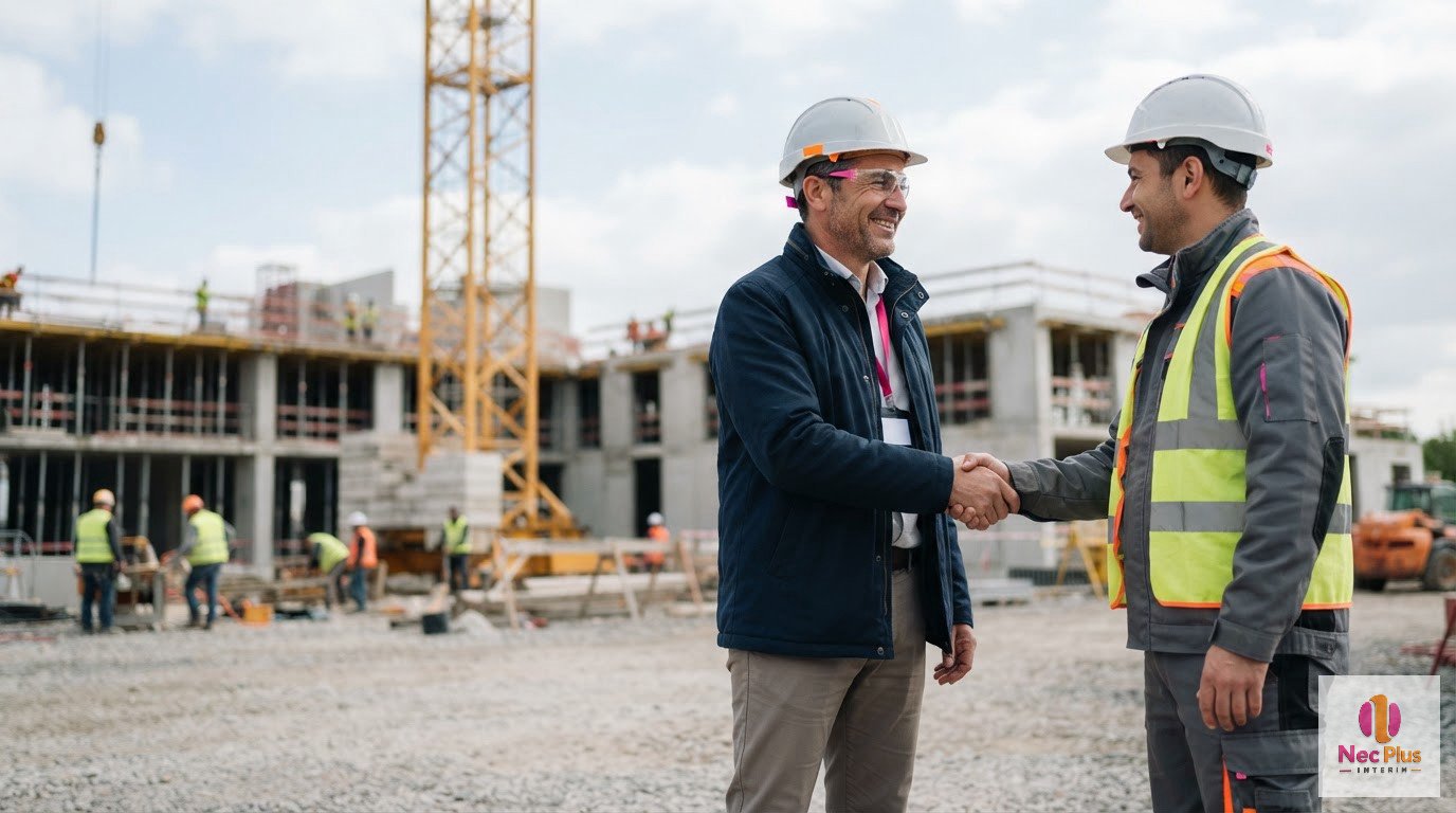 Manager français et chef d'équipe roumain se serrant la main.