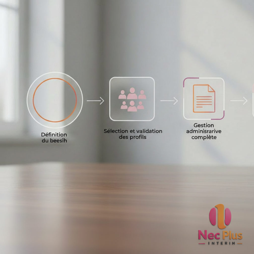 Infographie : 4 étapes simples pour recruter avec Nec Plus Interim.