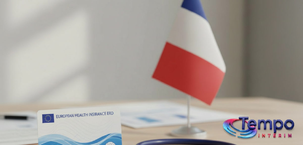 Carte Européenne d'Assurance Maladie et drapeau français, symbolisant la protection médicale.