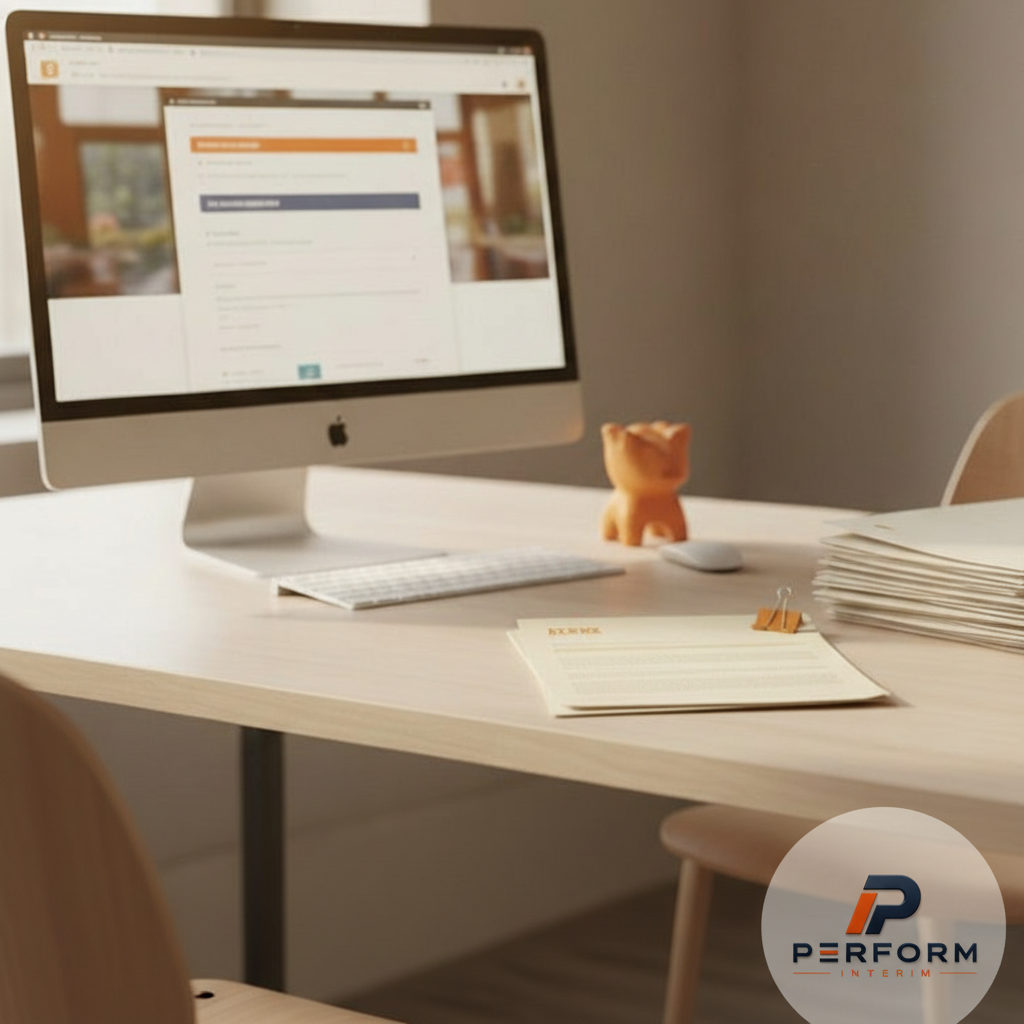Bureau RH avec documents et portail Urssaf pour la DPAE.