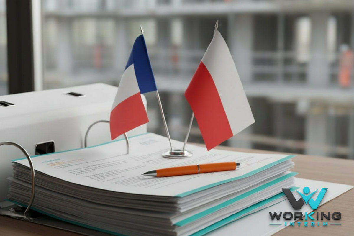 Documents administratifs avec drapeaux français et polonais.
