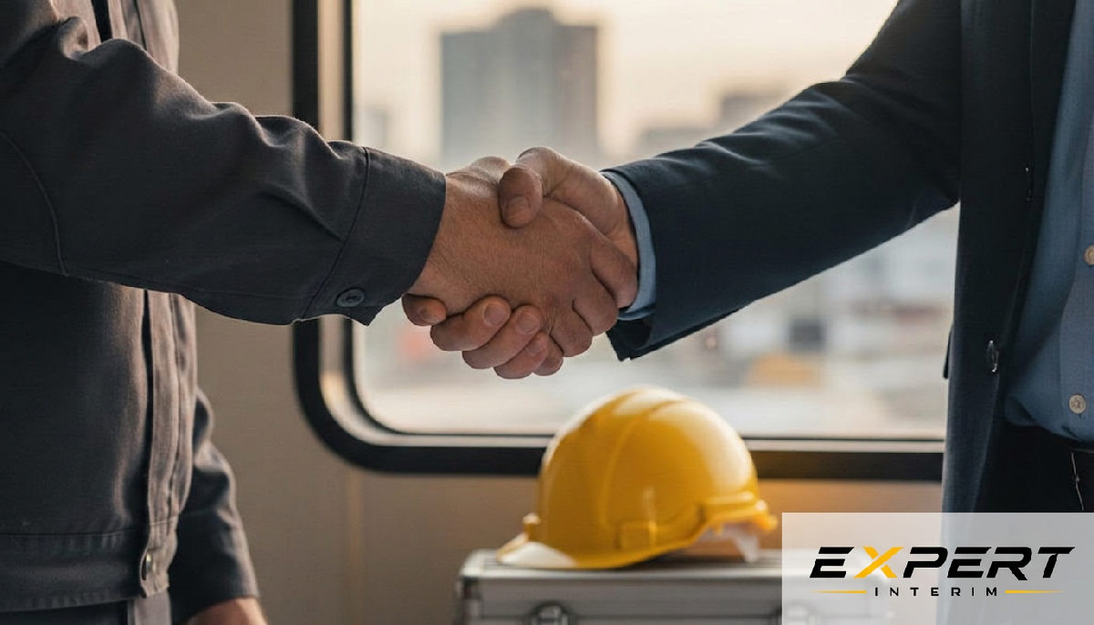 Poignée de main entre un recruteur et un chef de chantier.