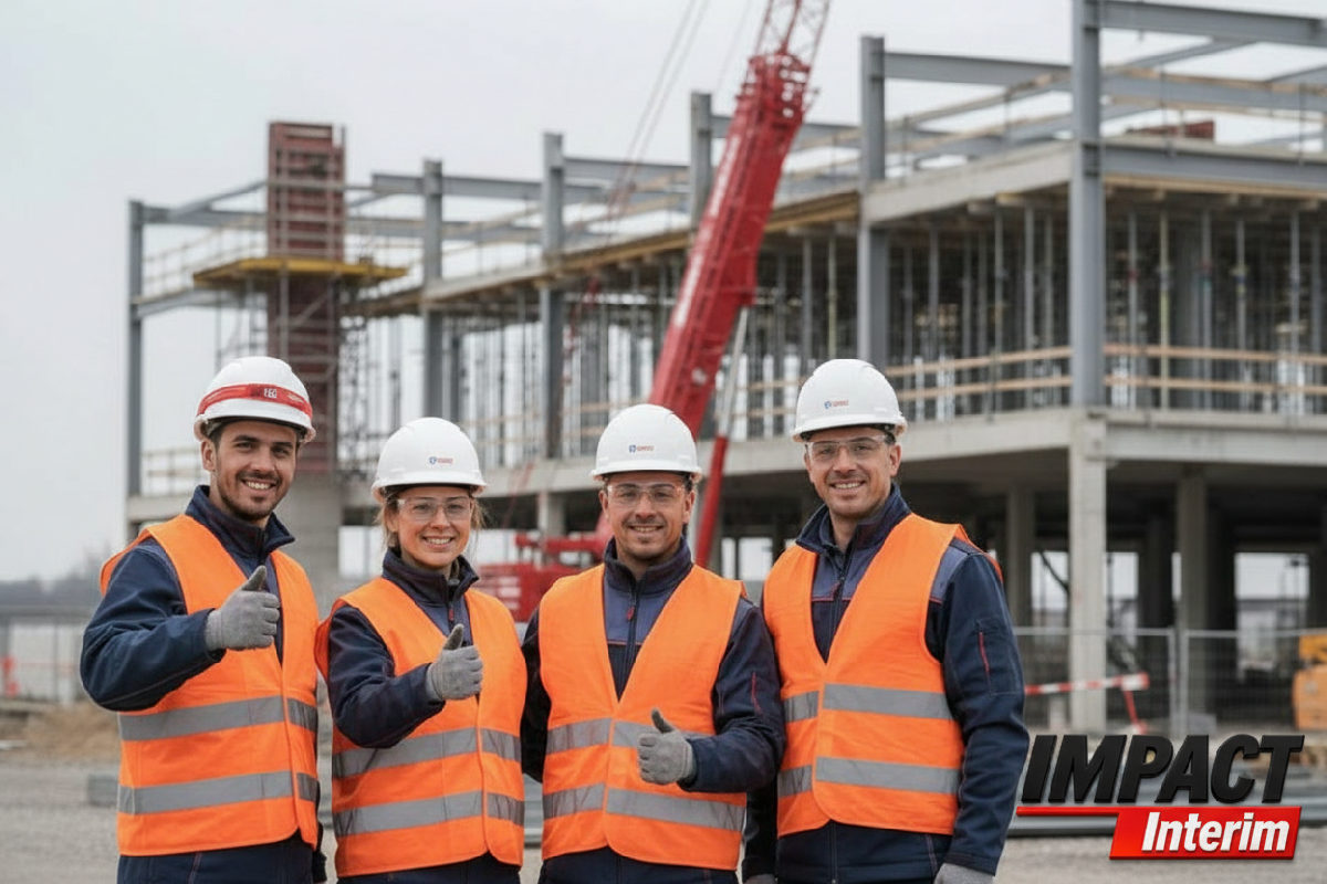 Équipe roumaine en sécurité sur un chantier de construction en France.