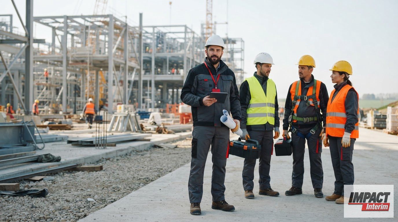 Ouvriers qualifiés en équipement de sécurité sur un site industriel.