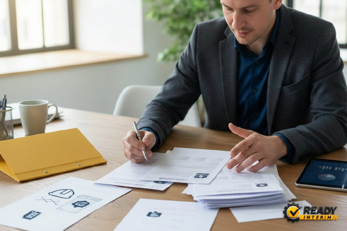 comment recruter des travailleurs roumains par métier ? - Recruteur examinant des CV de travailleurs roumains pour divers métiers.