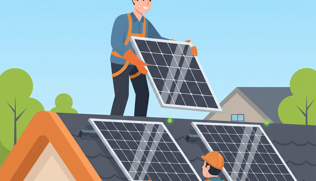 Dokončená instalace solárních panelů na rodinném domě.