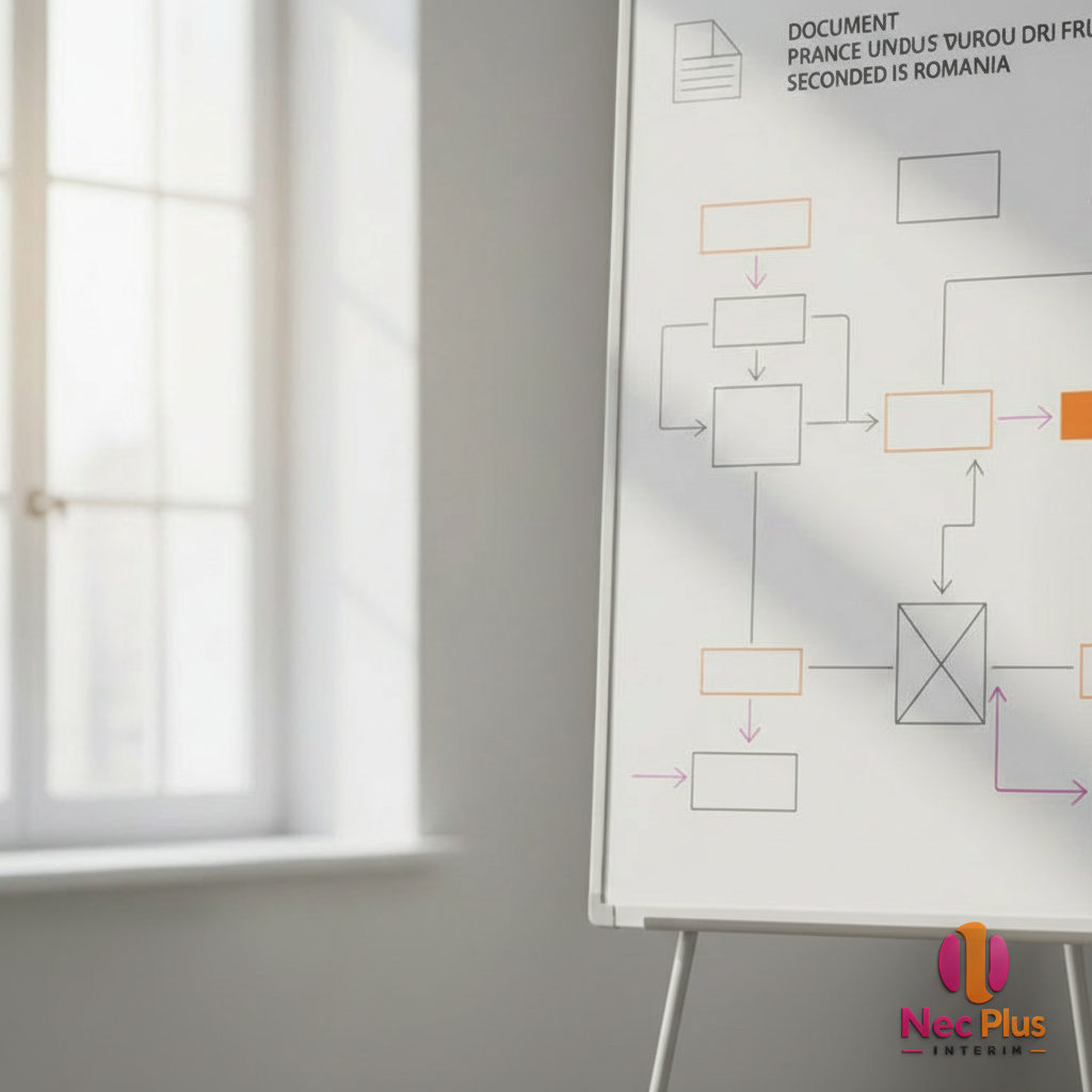 Tableau des flux de documents RH France-Roumanie pour les assurances.