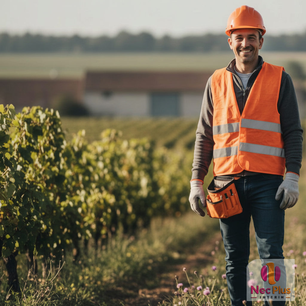 Ouvrier agricole roumain souriant en équipement de protection en France.