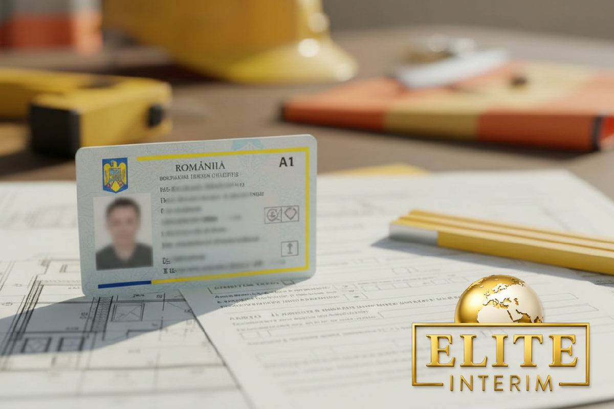 Carte d'identité roumaine et formulaire A1 sur un plan