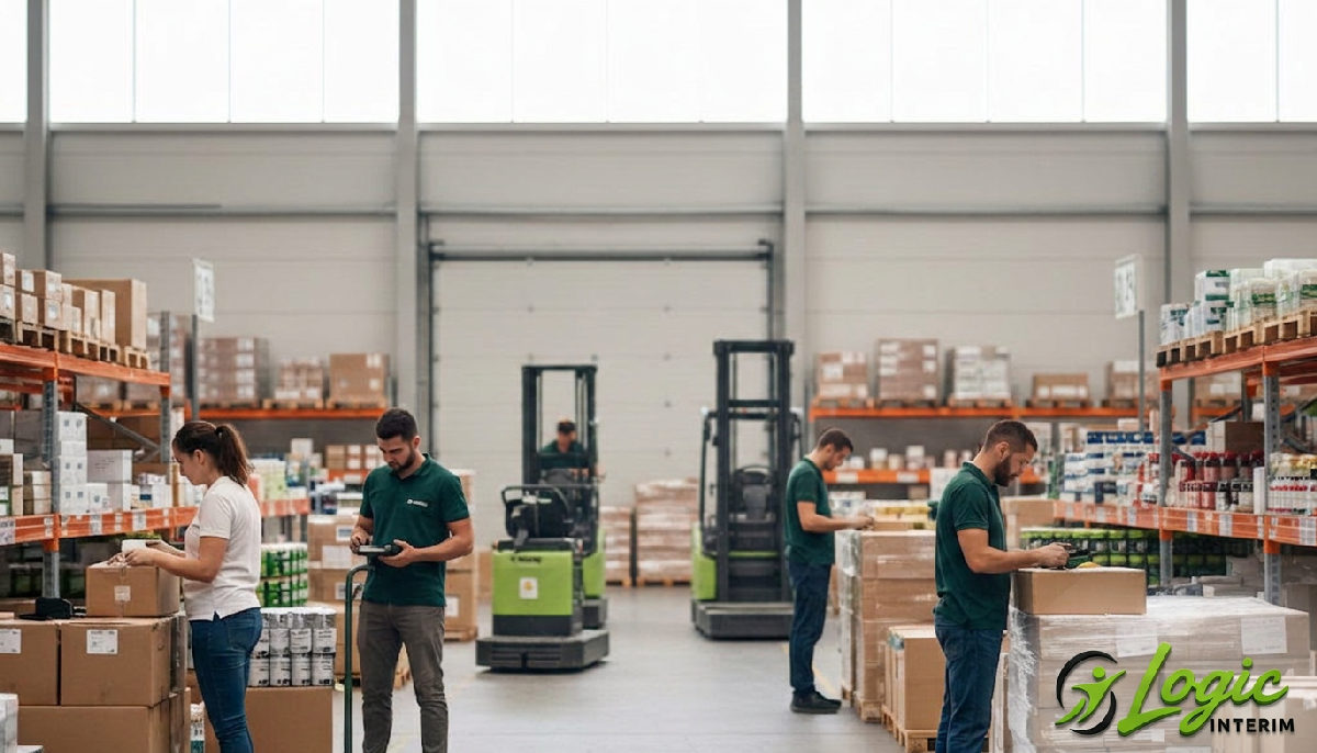 personnel roumain logistique pics été - Entrepôt logistique d'été avec personnel roumain préparant des commandes.