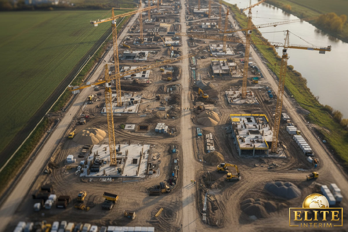 Vue aérienne d'un grand projet d'infrastructure en Pologne.