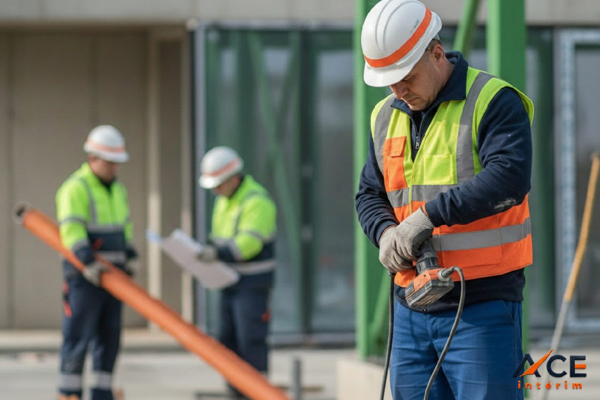 processus recruter ouvriers qualifiés roumanie btp - Ouvriers qualifiés sur un chantier BTP moderne.