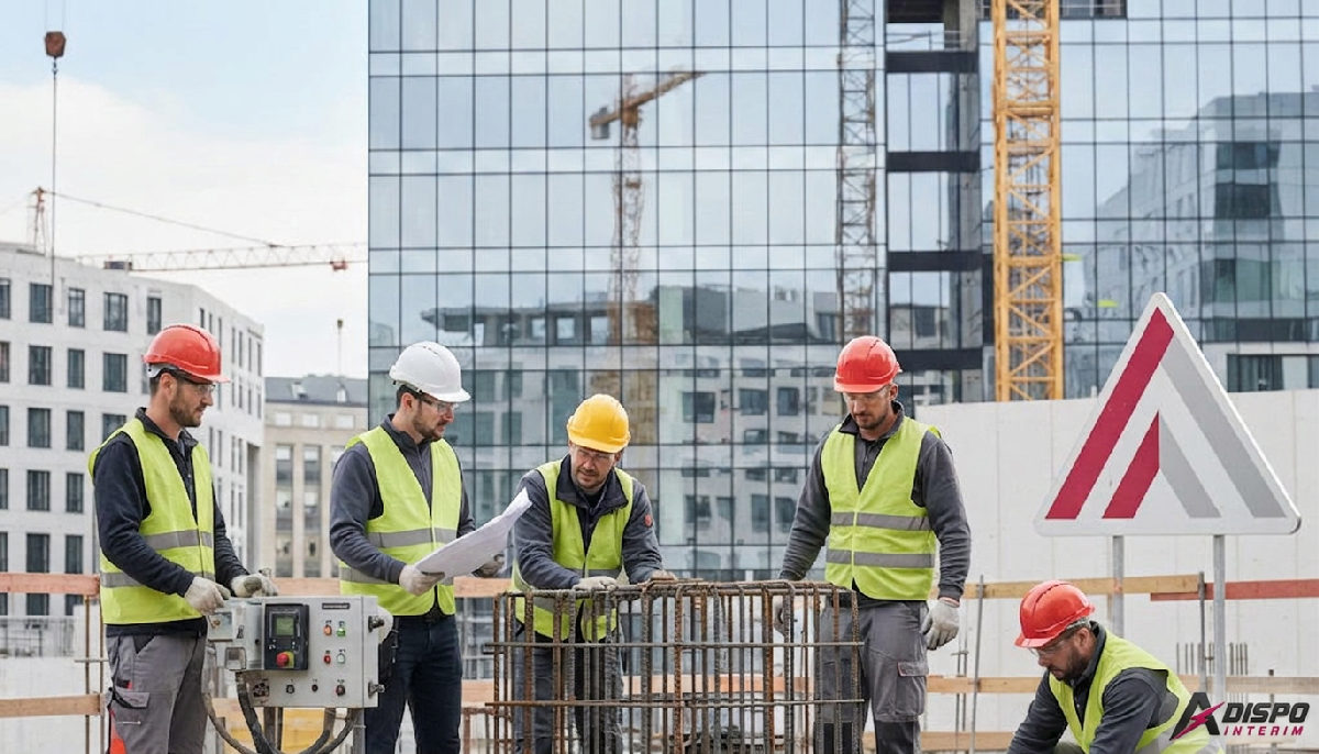 agence recrutement personnel roumain - Ouvriers roumains qualifiés sur un chantier français moderne.