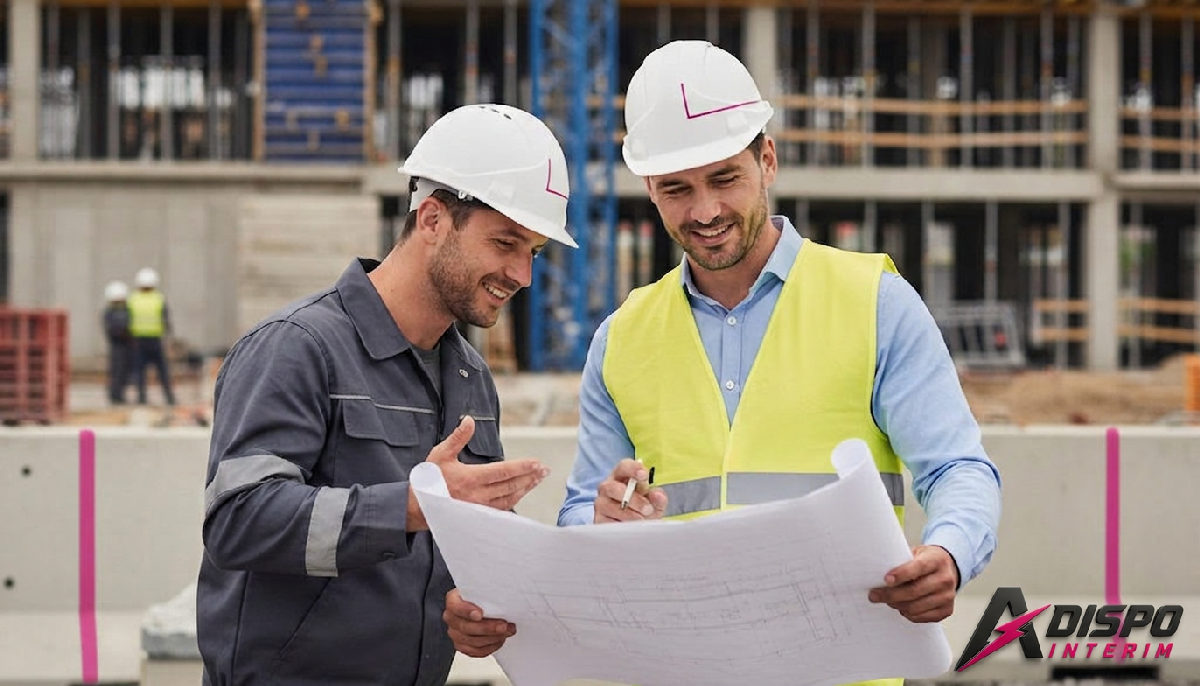 Chef de chantier expliquant un plan à un ouvrier.