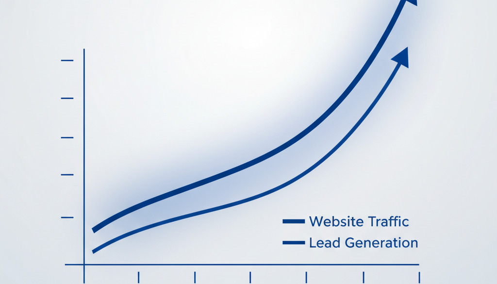 Graph shows upward trend in website traffic and lead generation from automation.