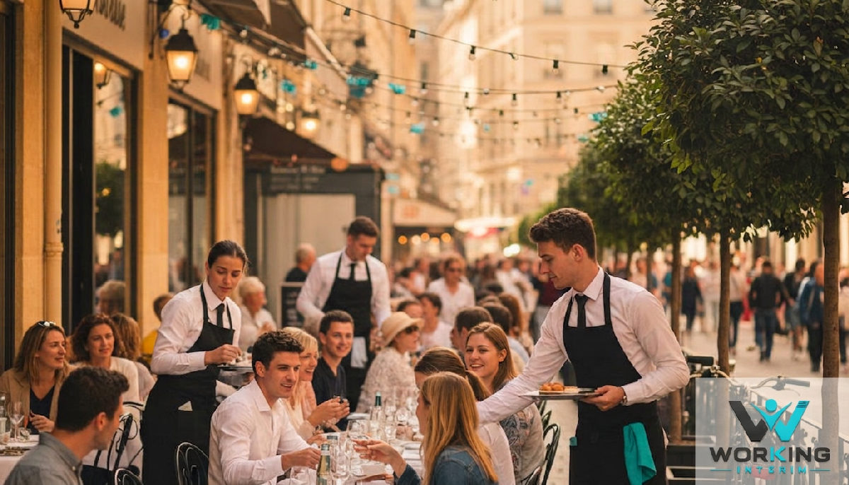renforcer équipes 14 juillet travailleurs roumains – Une terrasse de restaurant animée à Paris le 14 juillet.