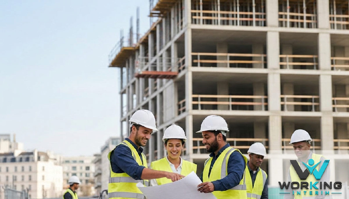 Une équipe diversifiée travaille sur un chantier en France.