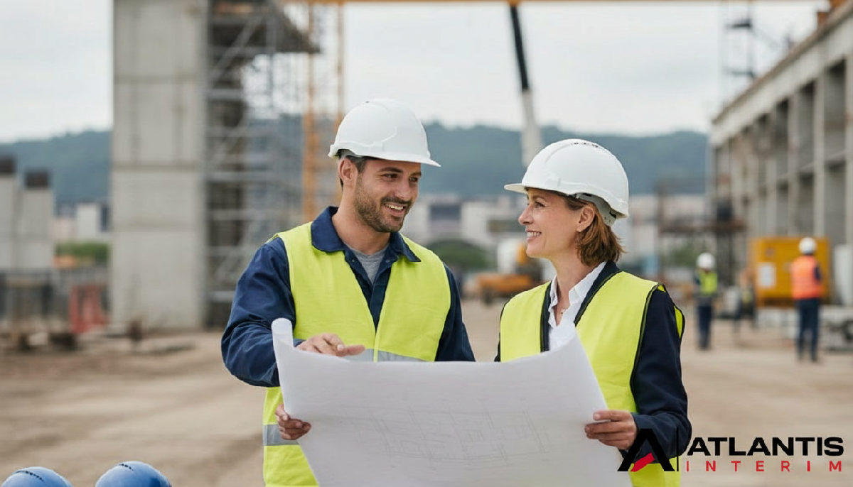 Ingénieur roumain collaborant avec un chef de projet sur site.