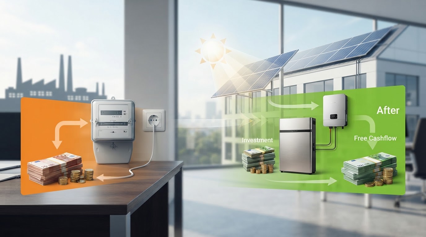 Infografika znázorňující úsporu nákladů za energie a růst firemního cashflow.
