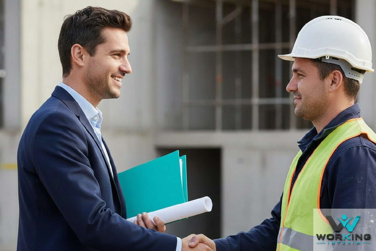 Un RH français accueille un ouvrier roumain qualifié sur un chantier.