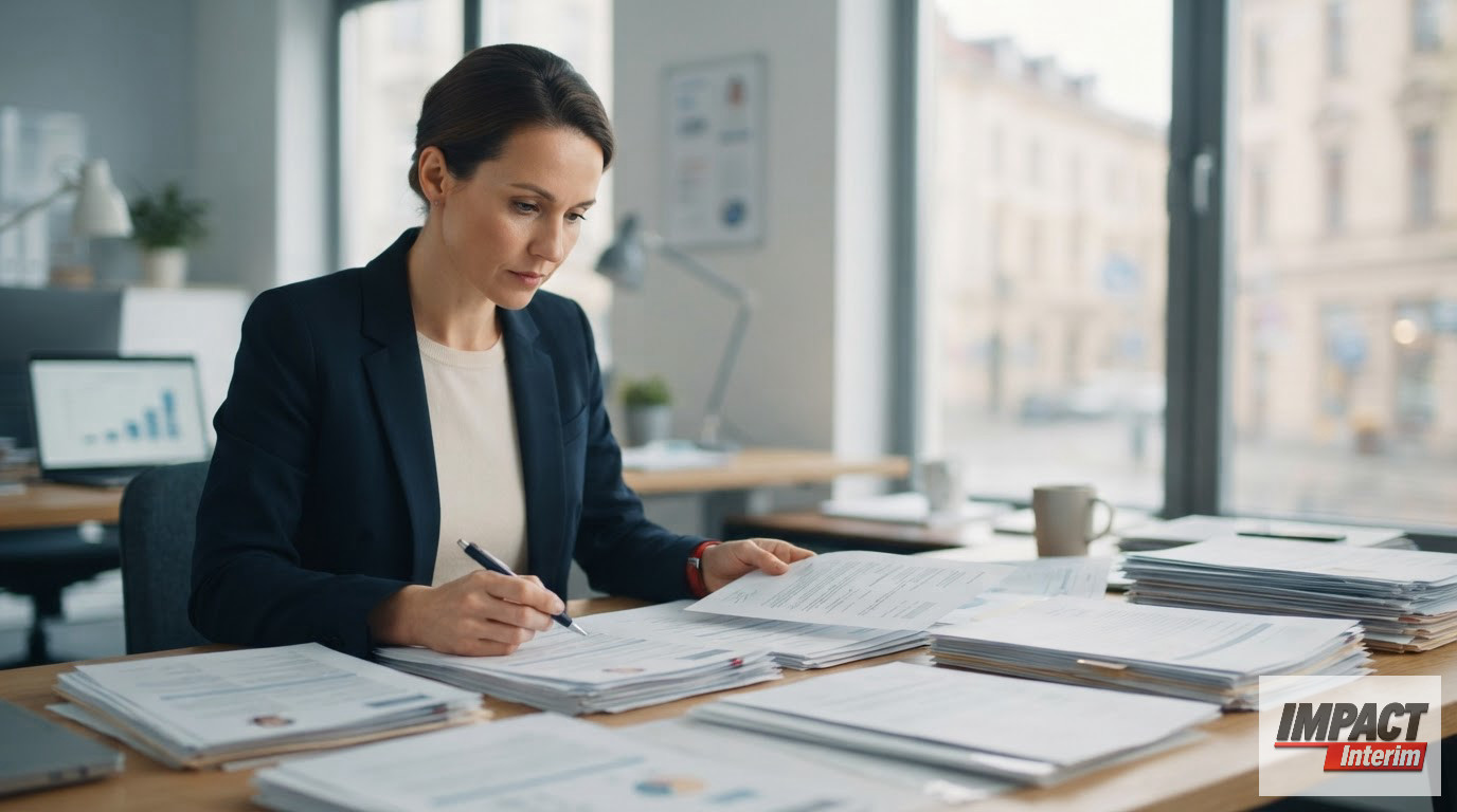 Un recruteur analysant des dossiers pour le recrutement international.