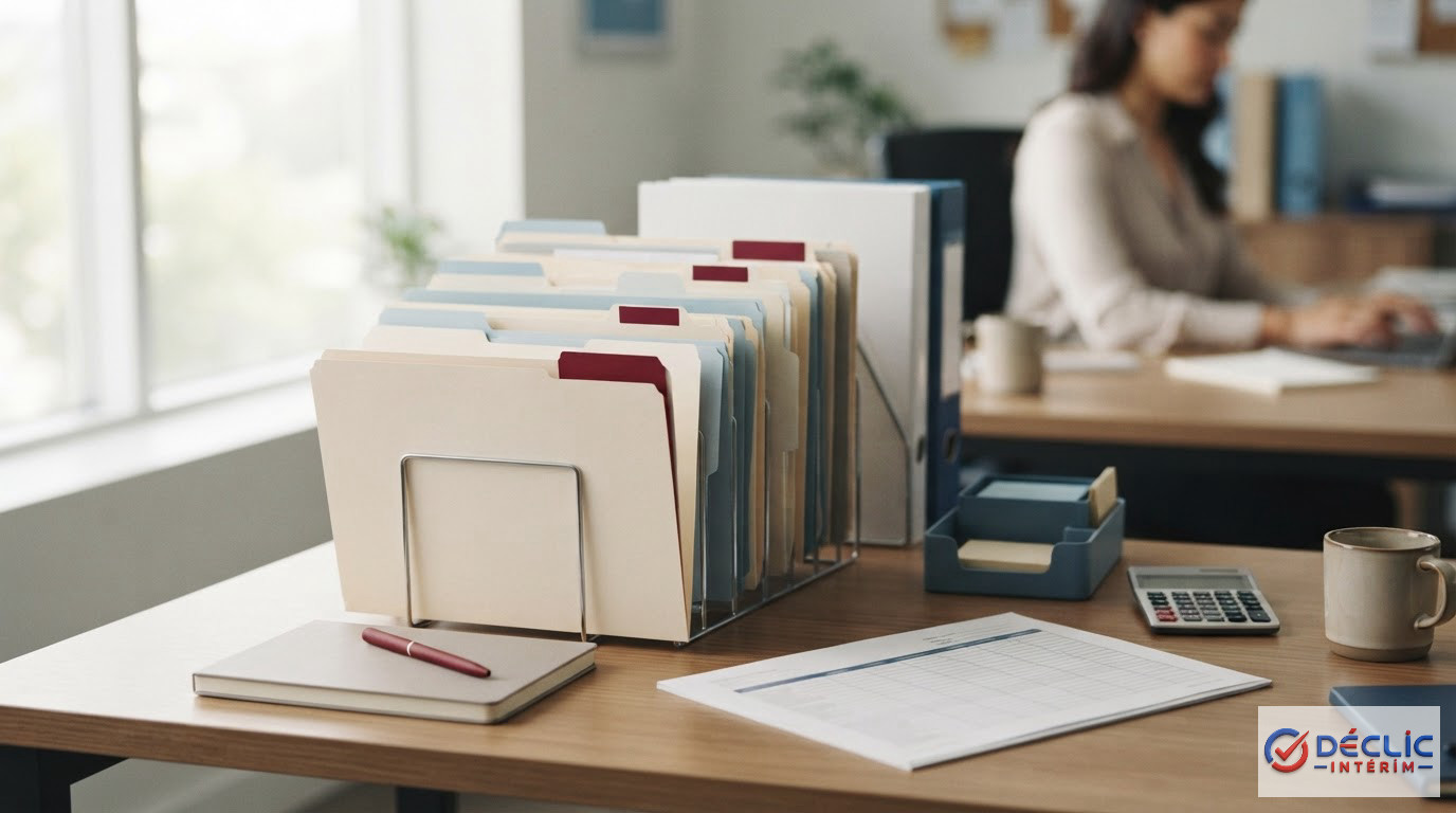 Dossiers administratifs classés pour une gestion sereine de l'intérim international.