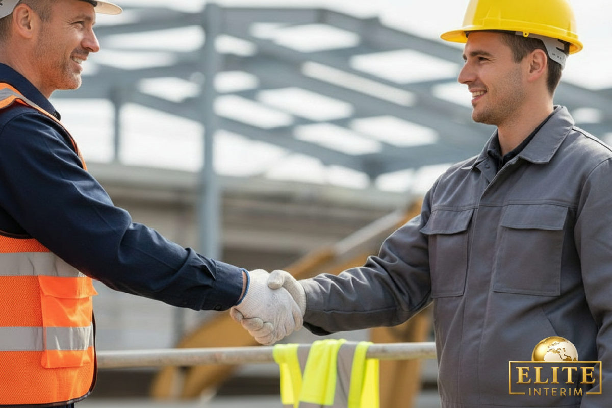 Poignée de main entre un responsable de PME et un employé sur un chantier.