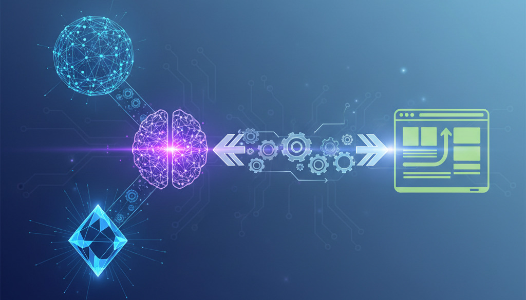 Infographic: AI processes data to create a WordPress SEO content roadmap.