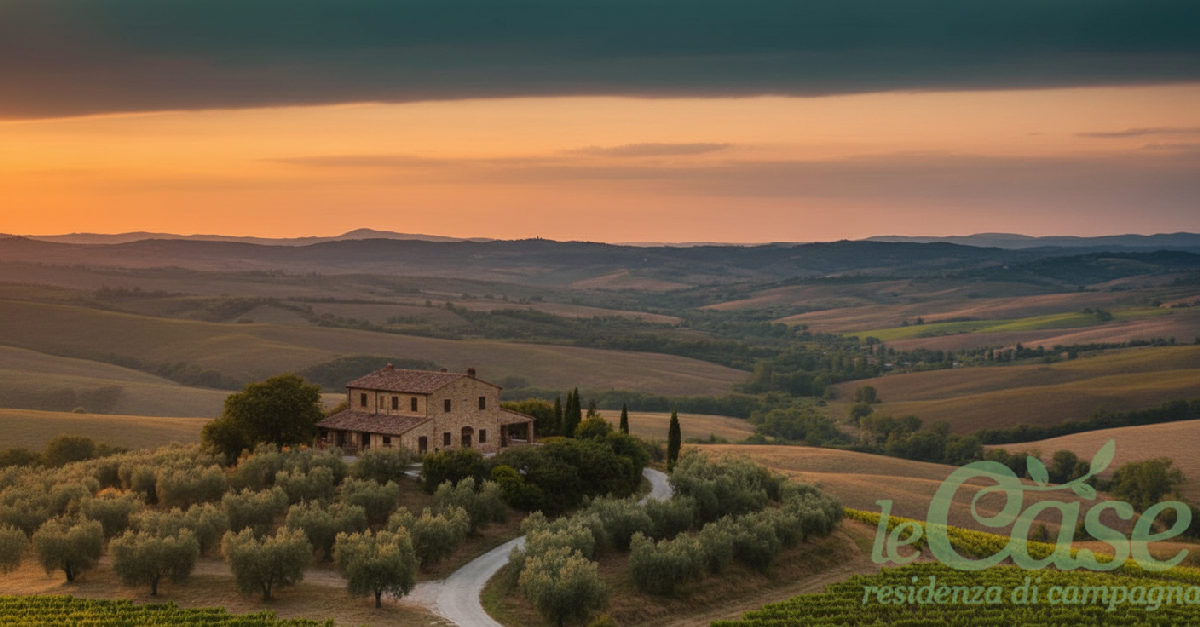idee evento privato agriturismo famiglia umbria &ndash; Agriturismo umbro tra colline e ulivi al tramonto.