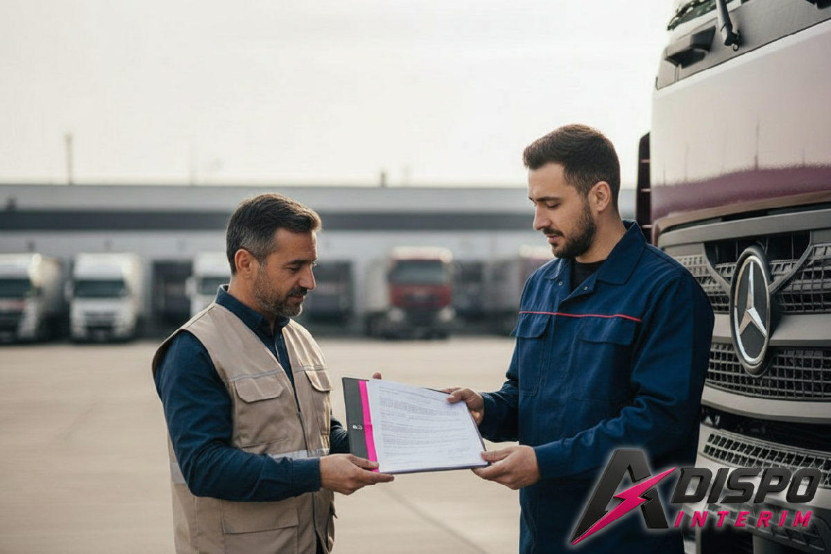 Chauffeur roumain présentant ses documents à un responsable.