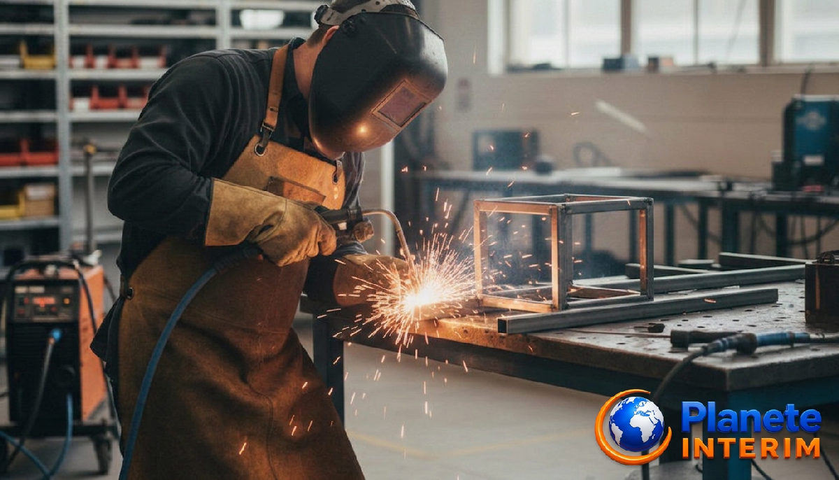 simplification recrutement soudeurs roumains - Un soudeur professionnel travaille dans un atelier moderne.