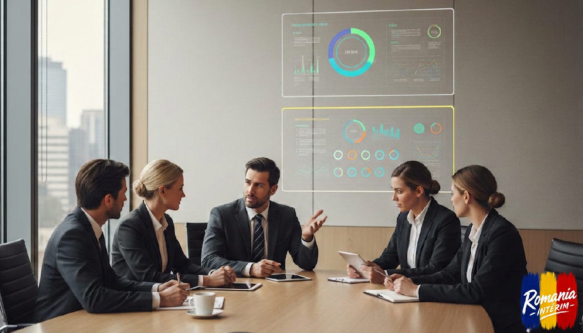 Salle de réunion moderne, équipe de direction collaborative et performante.