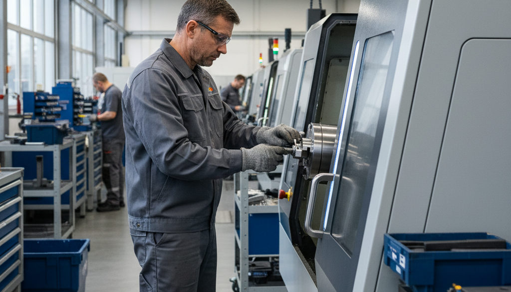 main d'œuvre roumaine industrie - Ouvrier roumain qualifié sur une machine de précision.