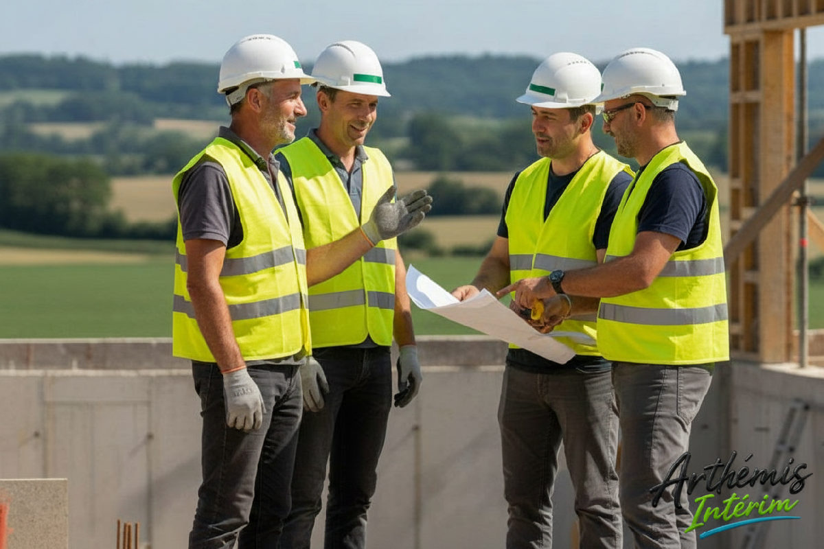 comment accueillir intérimaires roumains France - Ouvriers roumains et français travaillant ensemble sur un chantier.