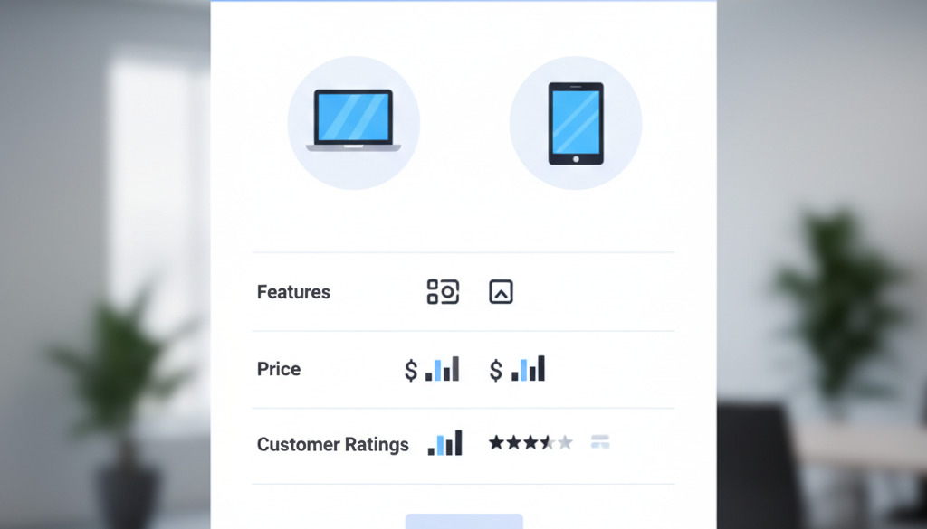 Website product comparison table with features and ratings.
