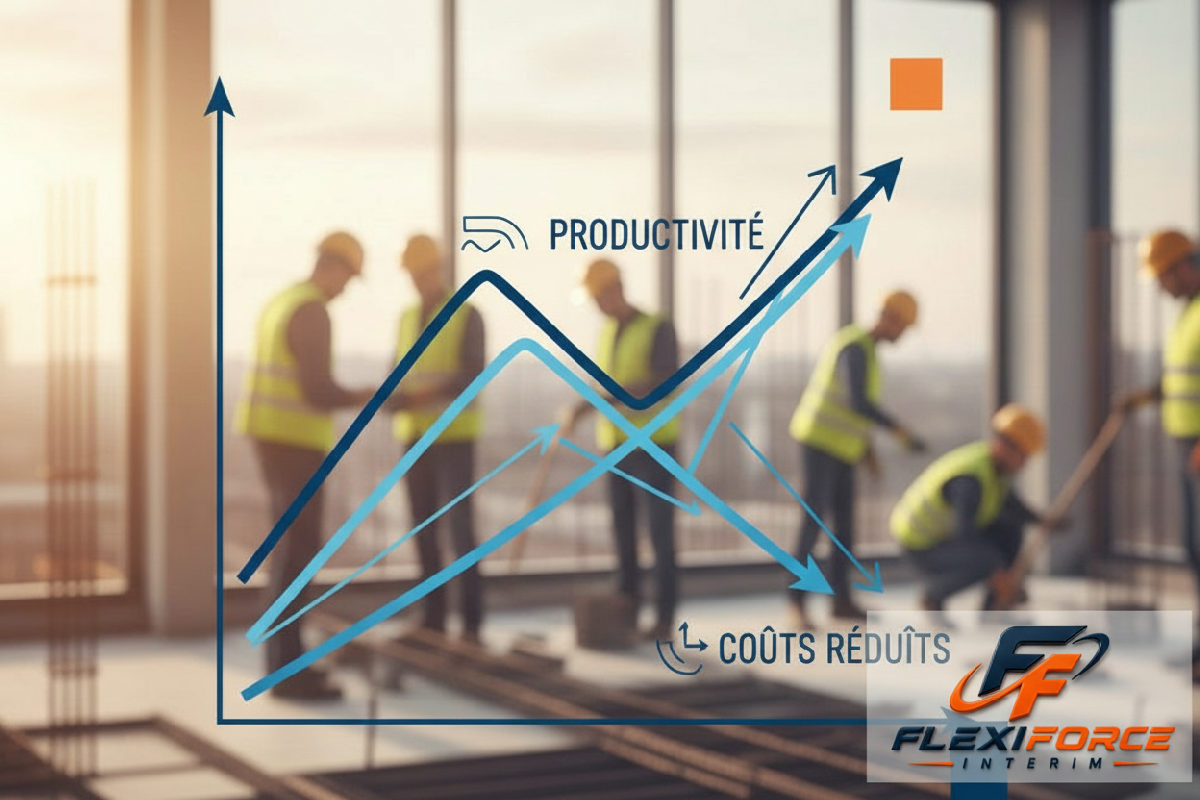 Graphique : productivité accrue et coûts réduits sur le chantier.