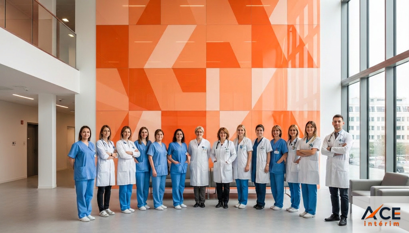 personnel médical Roumanie - Goupe de professionnels de santé roumains dans un hôpital moderne.