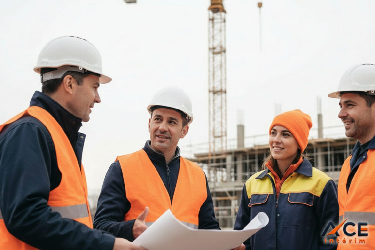 Chef de chantier coordonnant avec des ouvriers roumains sur site.