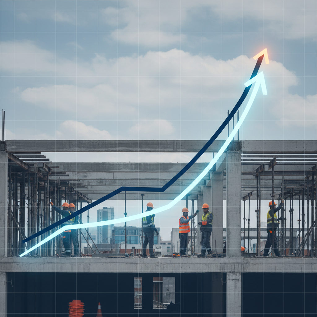 Un graphique de croissance financière montrant le retour sur investissement positif d'un chantier mené par des ouvriers roumains qualifiés.