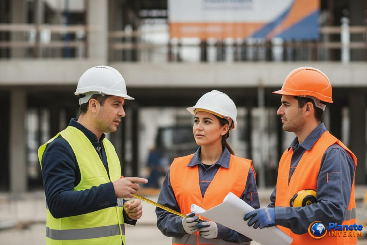 comment choisir agence intérim roumanie - Chef de chantier français avec équipe roumaine sur site.