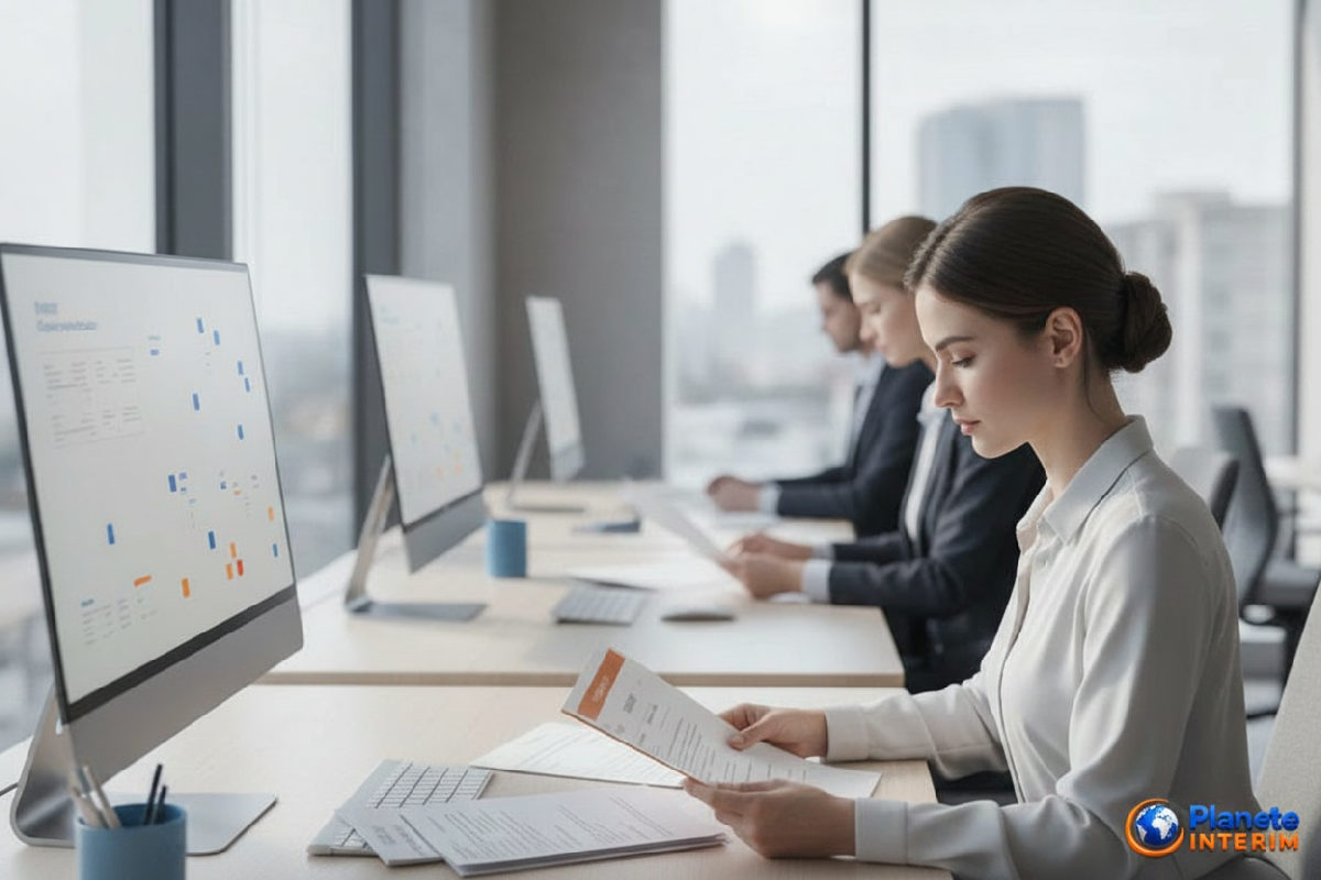 Consultants RH examinant des CV de travailleurs roumains.