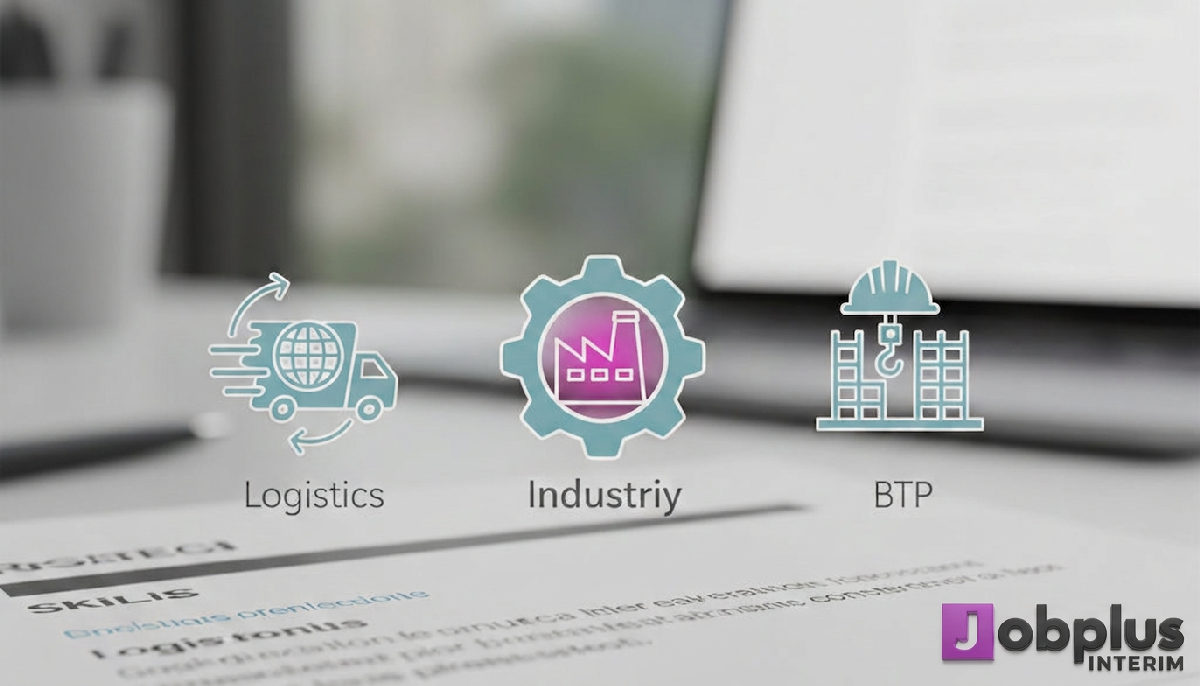 Section compétences d'un CV : logistique, industrie, BTP.
