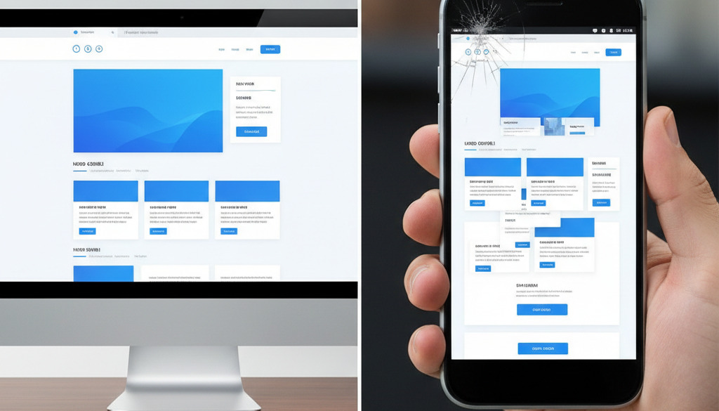 Website design comparison: desktop vs. mobile unresponsiveness.