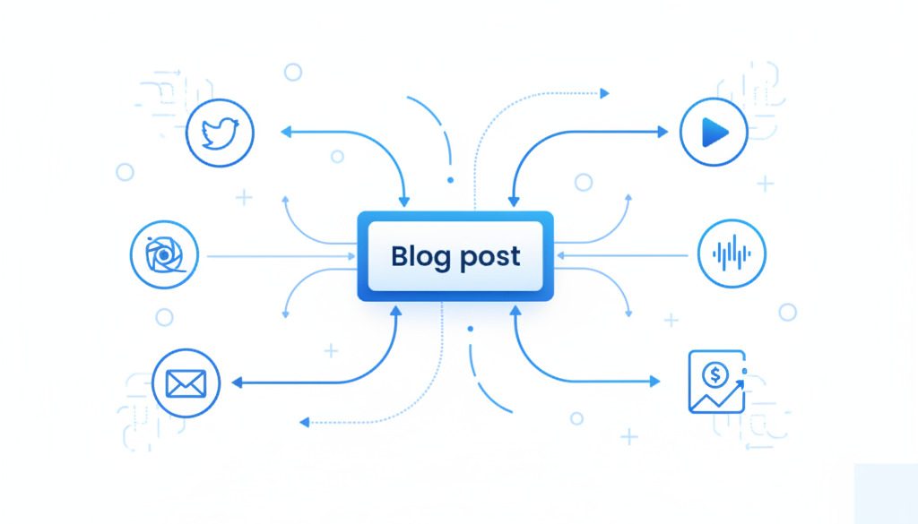 Diagram demonstrating content repurposing across multiple platforms.