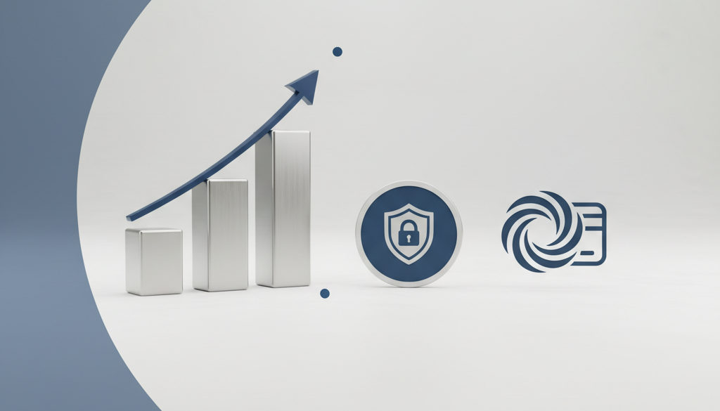 Bar chart illustrates cash flow growth with payment and credit icons.