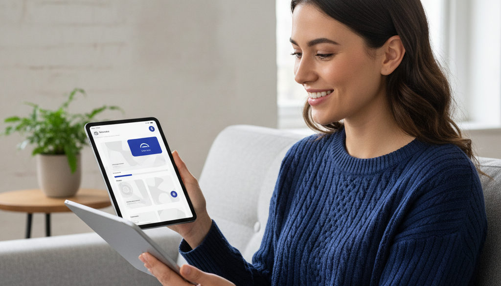 Customer manages IPTV subscription via tablet showing credit balance.