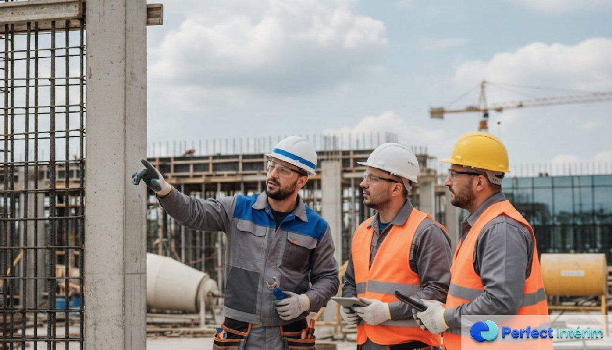 Ouvriers qualifiés sur un chantier BTP, symboles de productivité.