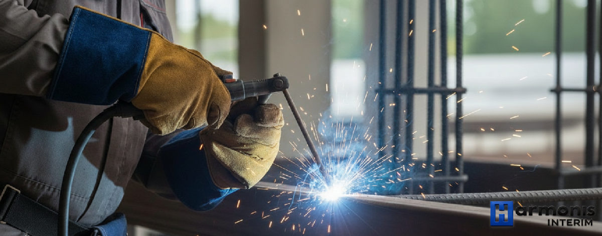 Gros plan sur les mains d'un soudeur roumain qualifié au travail.